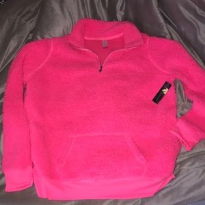 Neon pink fuzzy pull over